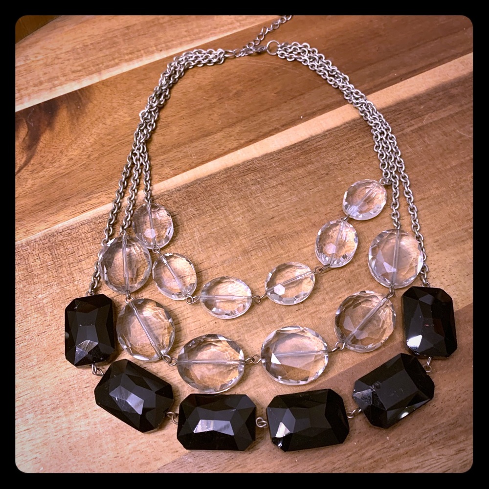 Black and clear beaded statement necklace